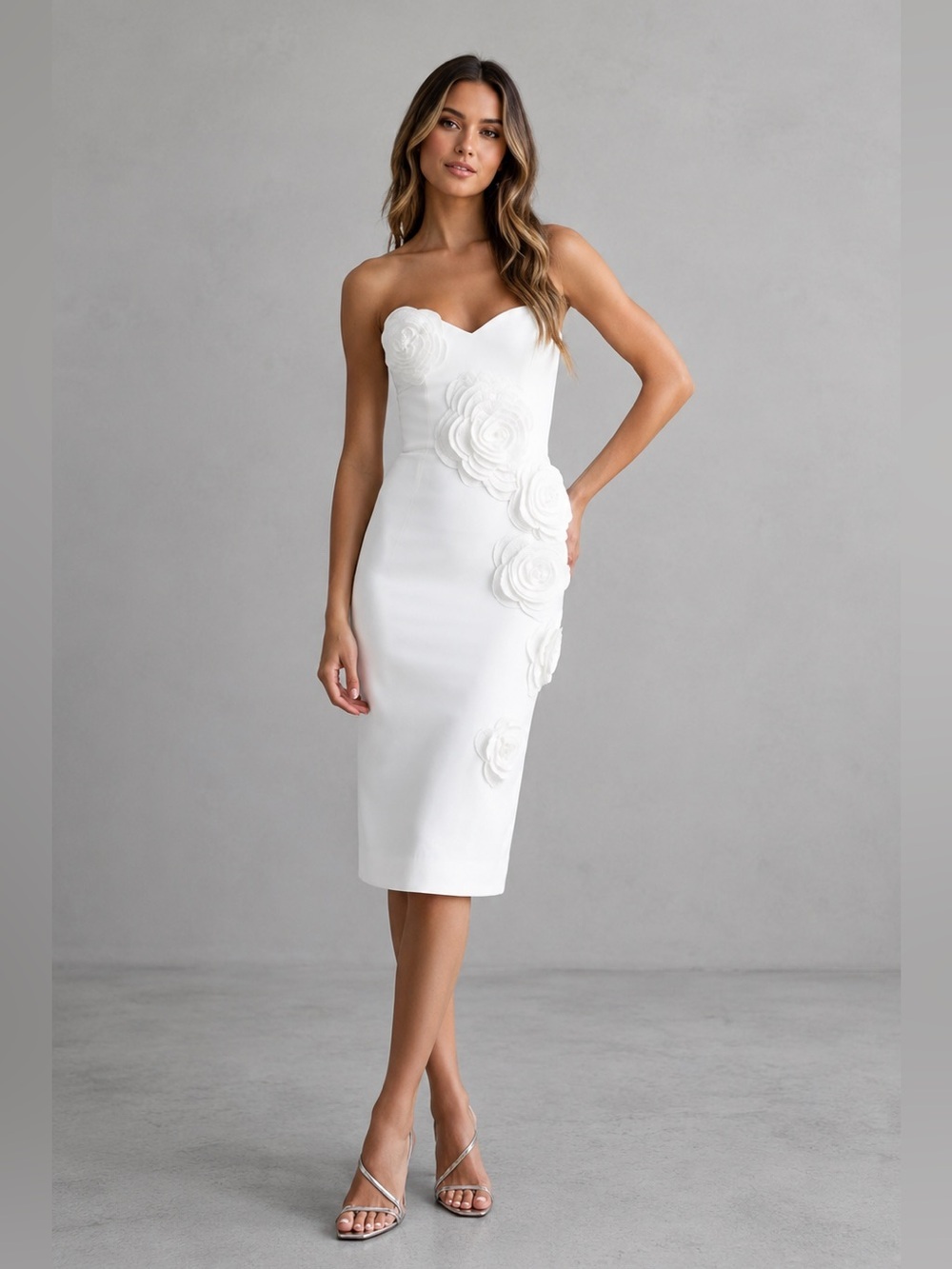 Helsi Kaia Strapless Floral Applique Midi Sheath Dress Size M